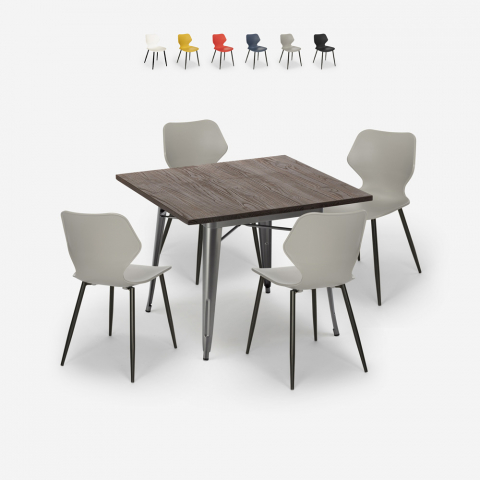 Conjunto bar cocina mesa cuadrada 80 x 80 cm tolix 4 sillas diseño moderno Howe