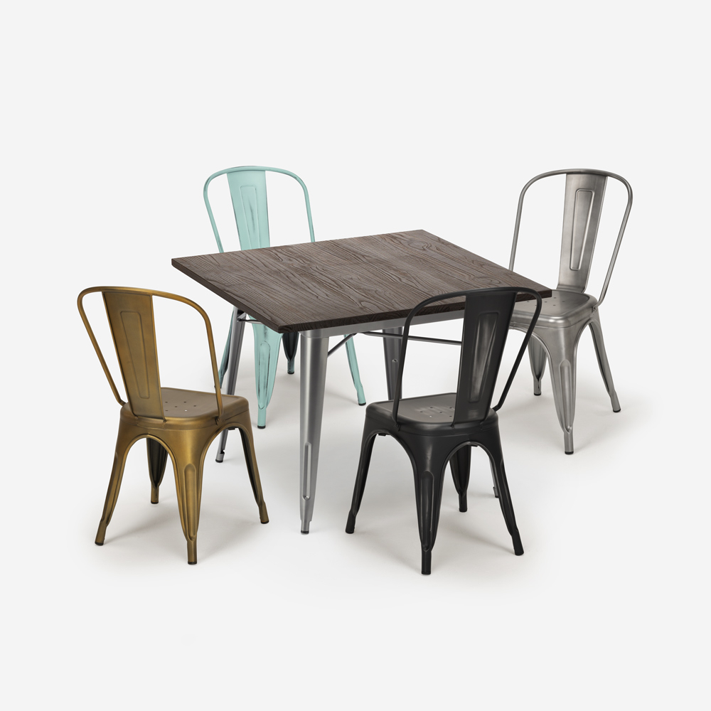 conjunto bar cocina mesa industrial 80 x 80 cm 4 sillas vintage almond