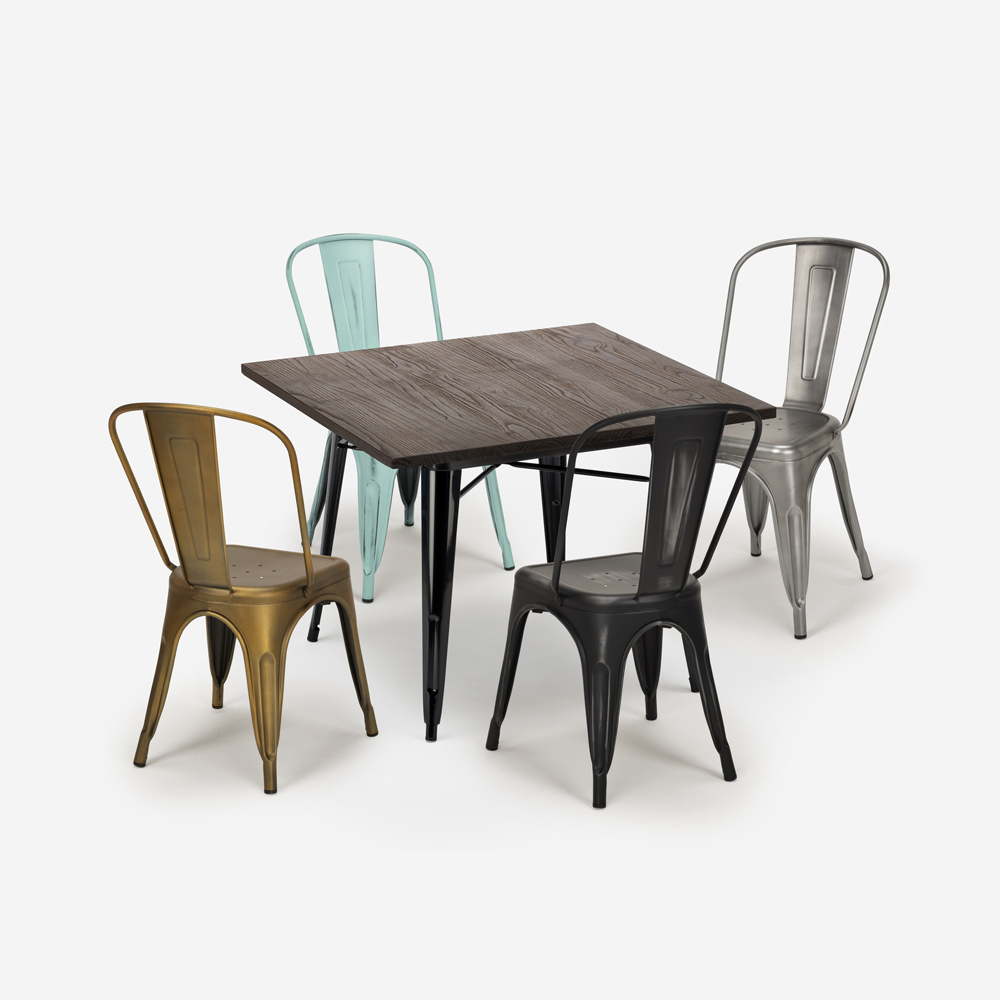 conjunto 4 sillas vintage mesa industrial 80 x 80 cm madera metal dickson