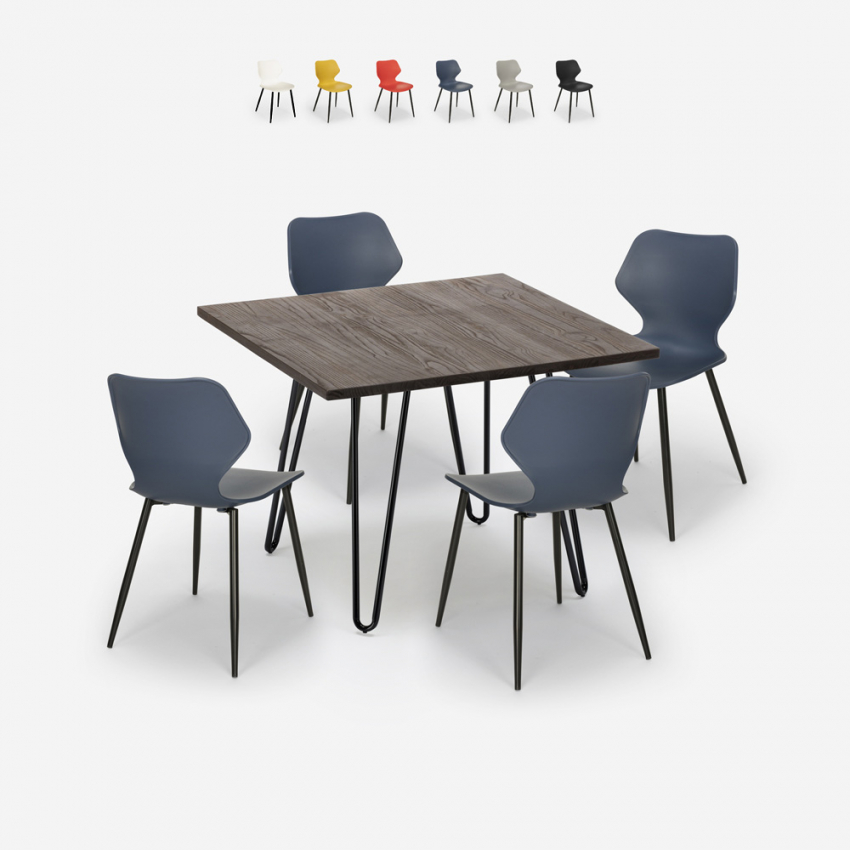 Conjunto 4 sillas diseño mesa cuadrada 80 x 80 cm madera metal Sartis Dark Oferta Conjunto 4 sillas diseño mesa cuadrada 80 x 80 cm madera metal Sartis Dark Oferta