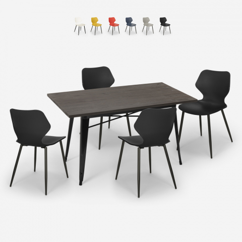 conjunto 4 sillas mesa rectangular 120 x 60 cm diseño industrial bantum Promoción