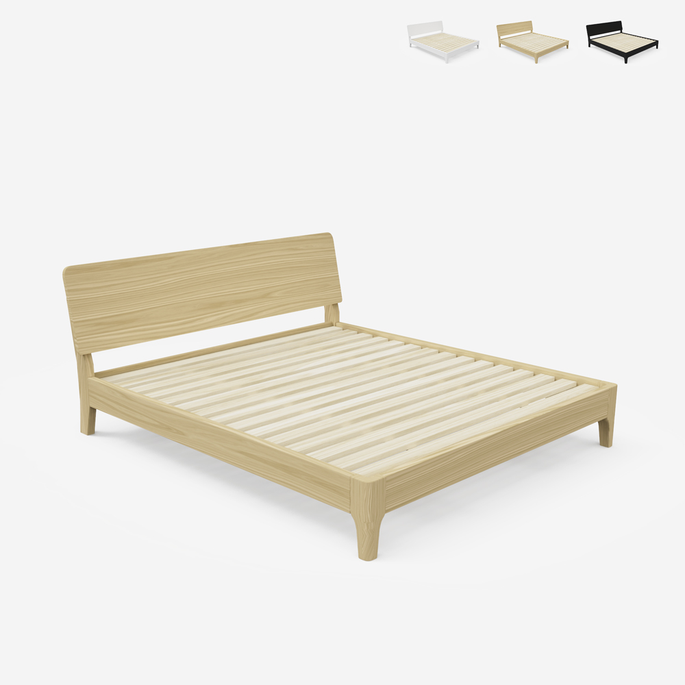 Cama de matrimonio diseño moderno de madera 160 x 190 cm somier cabecero Linz