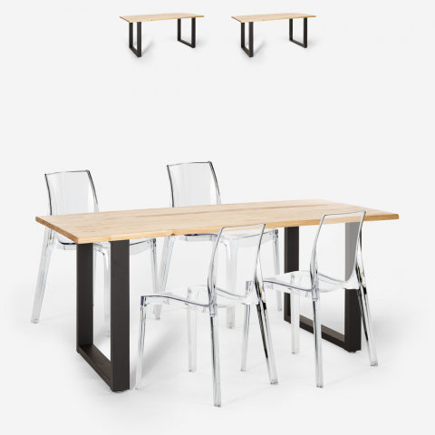 Conjunto mesa comedor 160 x 80 cm industrial 4 sillas transparentes diseño Hilton