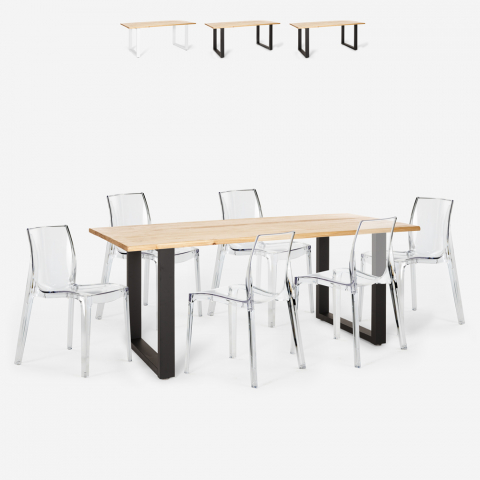 Conjunto 6 sillas diseño transparente mesa comedor 180 x 80 cm industrial Vice