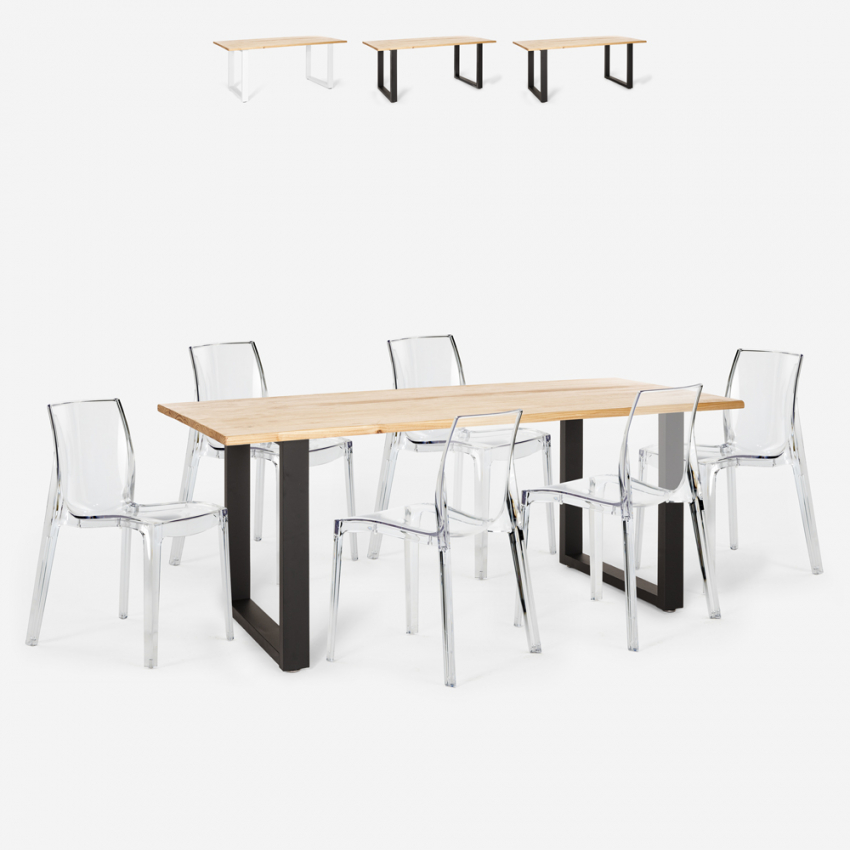 Conjunto 6 sillas diseño transparente mesa comedor 180 x 80 cm industrial Vice Promoción