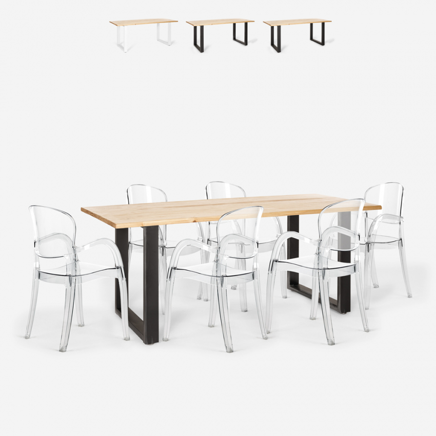 Conjunto 6 sillas transparentes policarbonato mesa 180 x 80 cm industrial Jaipur L Venta