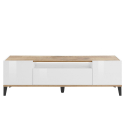 Mueble de TV 2 compartimentos cajón 160 x 40 cm blanco brillante madera Jacob Wood Descueto