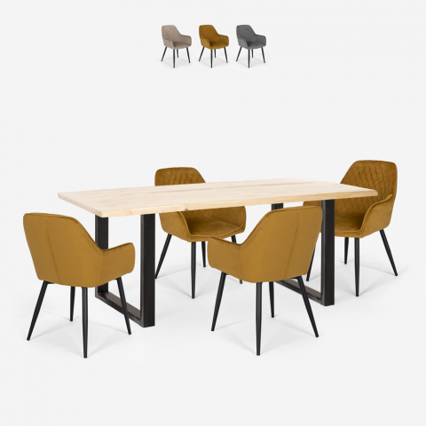 Conjunto 4 sillas terciopelo mesa comedor rectangular 160 x 80 cm Samsara M2