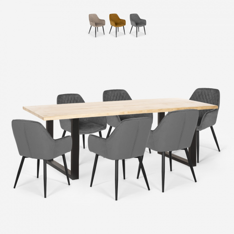 Set 6 sillas terciopelo diseño mesa rectangular 200 x 80 cm Samsara XL1