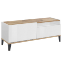 Mueble de TV moderno compartimento cajón 120 x 40 cm blanco brillante madera Gerald Wood Oferta