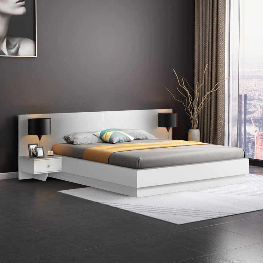 Cama matrimonial 160 x 190 cm elevable 2 mesillas diseño moderno Schwaz Promoción