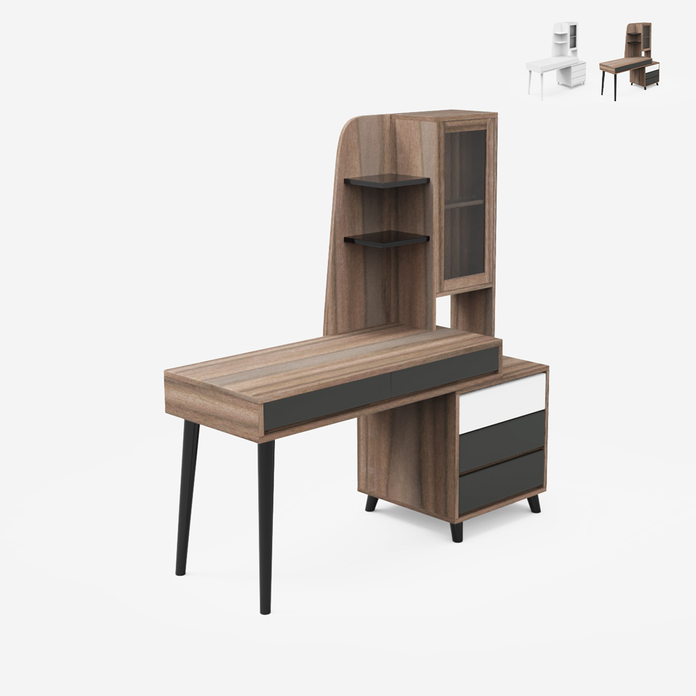 Escritorio casa oficina diseño moderno 120 x 55 cm cajonera vitrina Noly
