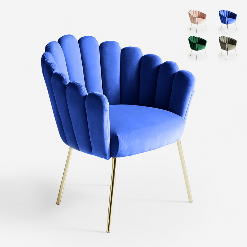 Sillón concha butaca diseño moderno terciopelo patas doradas Calicis 