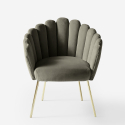 Poltrona sillón concha diseño moderno terciopelo patas doradas Calicis Descueto
