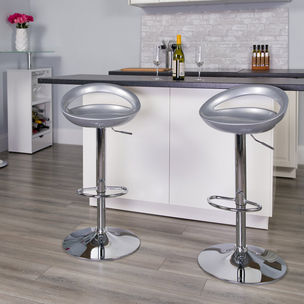 Set de 2 Taburete de bar cocina pub alto fijo giratorio ajustable respaldo  reposapiés Modelo Graziano Color Blanco