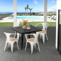 conjunto mesa cocina metal negro 80 x 80 cm 4 sillas century black top light Descueto