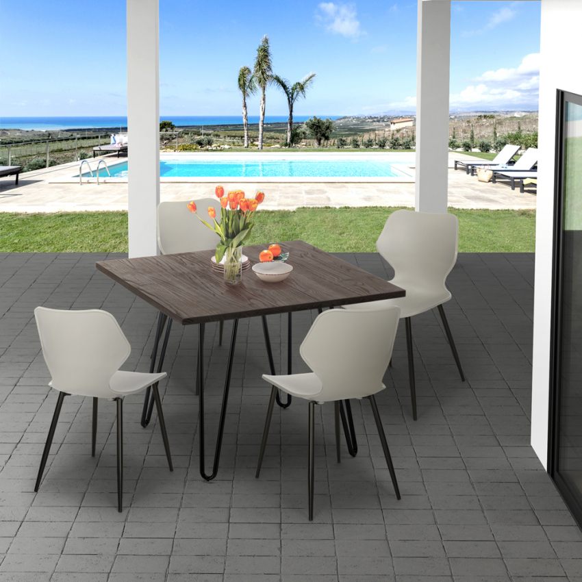  Conjunto 4 sillas diseño mesa cuadrada 80 x 80 cm madera metal Sartis Dark Catálogo


