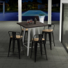 conjunto mesa bar 60 x 60 cm diseño industrial 4 taburetes rough white Descueto