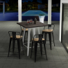 conjunto mesa bar 60 x 60 cm diseño industrial Lix 4 taburetes rough white Descueto