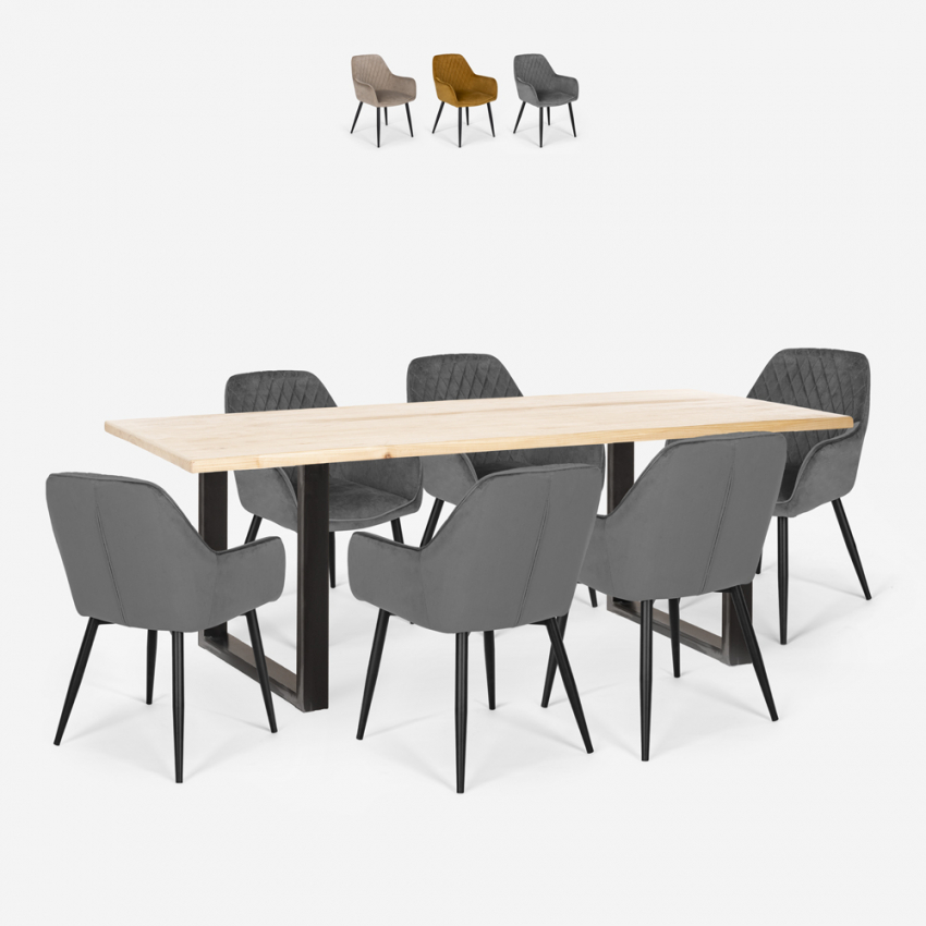 Conjunto mesa rectangular 180 x 80 cm diseño 6 sillas terciopelo Samsara L2 Venta