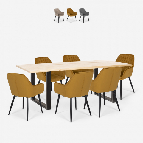 Conjunto mesa rectangular 180 x 80 cm diseño 6 sillas terciopelo Samsara L2