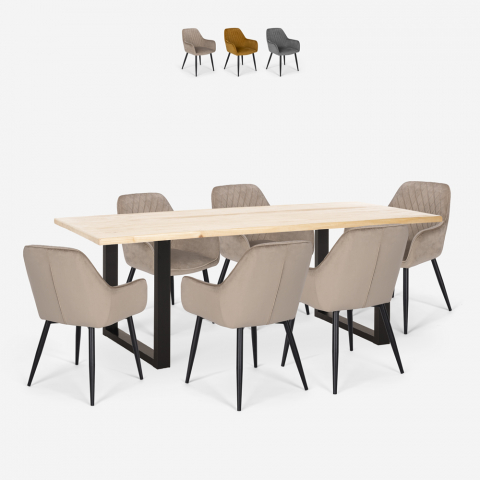 Conjunto mesa comedor 180 x 80 cm 6 sillas terciopelo diseño moderno Samsara L1