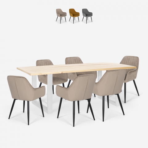 Conjunto 6 sillas diseño moderno terciopelo mesa comedor 180 x 80 cm Samsara L3