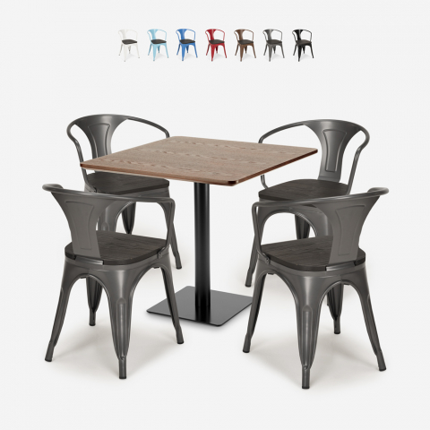 conjunto de mesa de centro horeca 90x90cm bares restaurantes 4 sillas burke Promoción