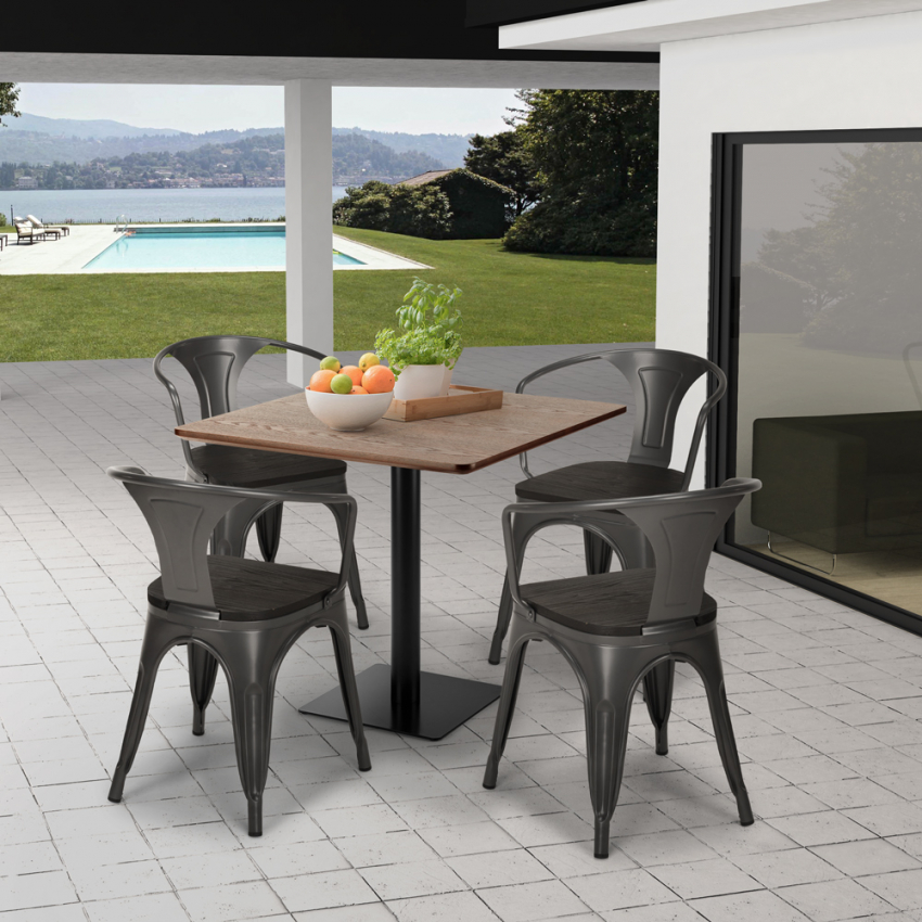 Conjunto de mesa de centro Horeca 90x90cm bares restaurantes 4 sillas Tolix Burke Promoción