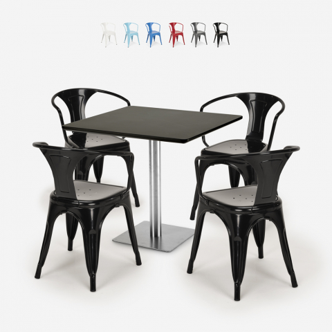 conjunto de mesa de centro horeca bar cocina restaurante 90x90cm 4 sillas heavy Promoción