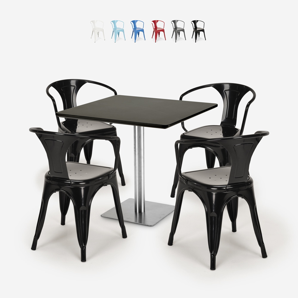 conjunto de mesa de centro horeca bar cocina restaurante 90x90cm 4 sillas heavy
