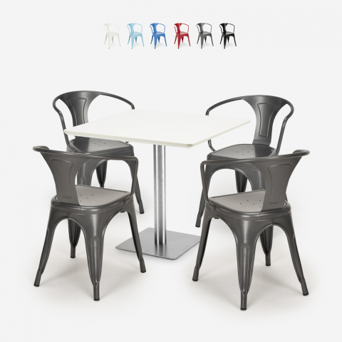 conjunto de mesa de centro horeca bar cocina restaurante 90x90cm 4 sillas heavy white Promoción