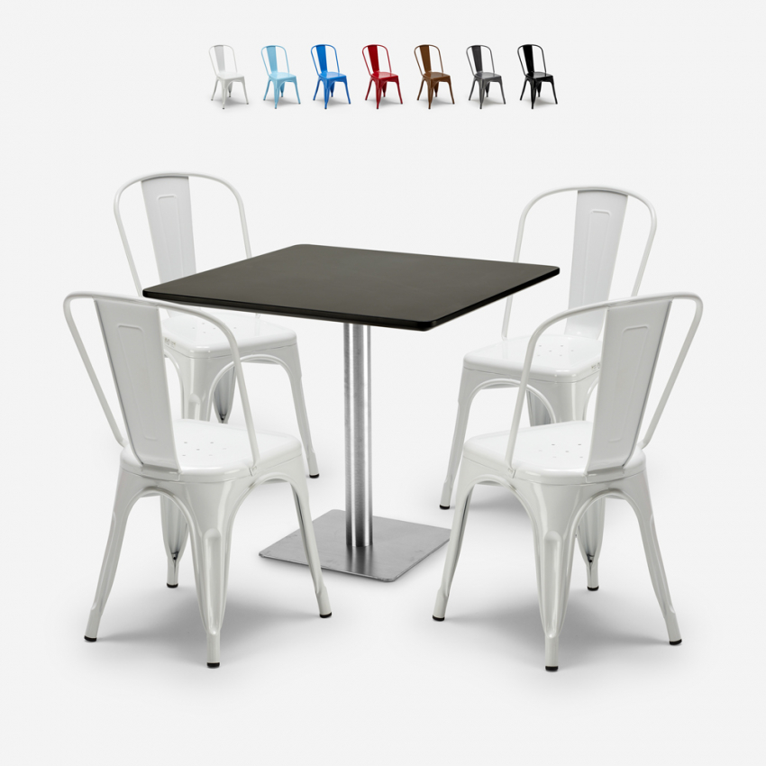 bar restaurante set 4 sillas mesa baja horeca negra 90x90cm just Oferta
