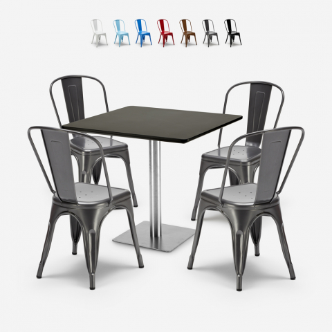 Bar restaurante set 4 sillas Tolix mesa baja Horeca negra 90x90cm Just