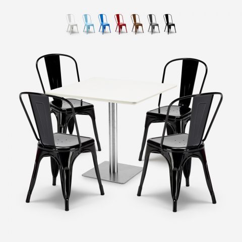 Conjunto de 4 sillas Tolix bares restaurantes mesa Horeca 90x90cm blanco Just White