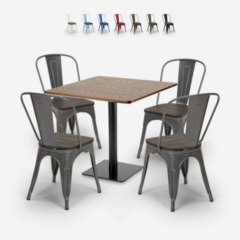 Horeca set mesa bar madera metal 90x90cm bar 4 sillas Tolix Edgar