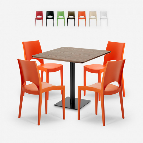 Conjunto de mesa Horeca 90x90cm 4 sillas apilables bar restaurante Prince