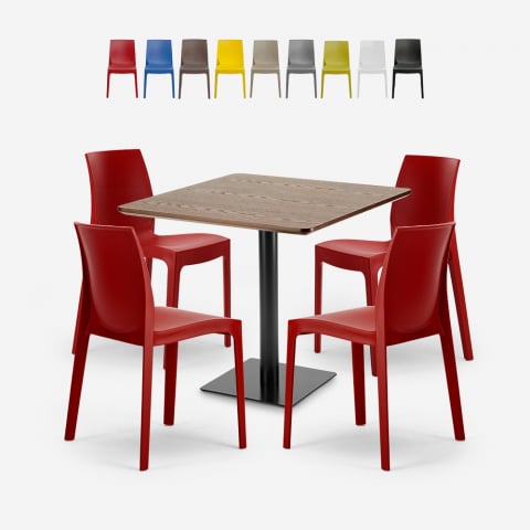 Conjunto de mesa Horeca 90x90cm 4 sillas bar restaurante apilables Jasper Promoción