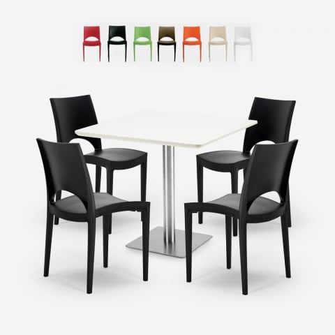 Conjunto de 4 sillas mesa blanca apilable 90x90cm Horeca bar restaurante Prince White