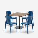 Conjunto mesa madera metal Horeca 90x90cm 4 sillas apilables bar restaurante Yanez Medidas