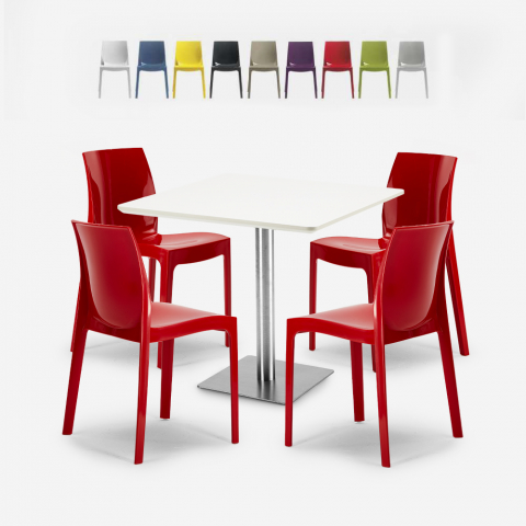 Conjunto 4 sillas apilables bar restaurante mesa blanca 90x90cm Horeca Yanez White