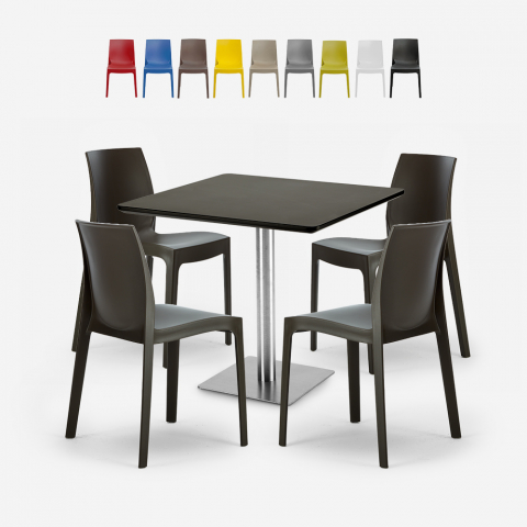 Juego 4 sillas apilables bar cocina mesa de centro Horeca negro 90x90cm Jasper Black