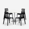 Conjunto 4 sillas apilables polipropileno mesa de centro blanca 90x90cm Horeca Dustin White 