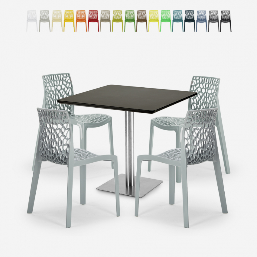 Conjunto mesa de centro negra 90x90cm Horeca 4 sillas bar restaurante cocina Dustin Black Características Conjunto mesa de centro negra 90x90cm Horeca 4 sillas bar restaurante cocina Dustin Black Características