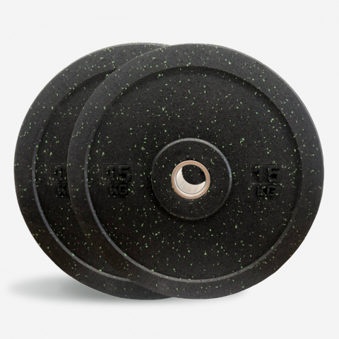 2 x 15 kg discos goma pesas entrenamiento cruzado barra olímpica Bumper HD Dot