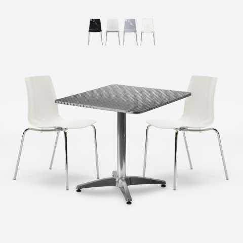 Set mesa cuadrada plegable 70x70cm acero 2 sillas exterior Mores Promoción