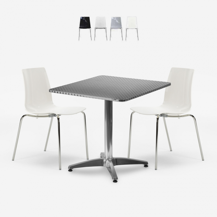 Set mesa cuadrada plegable 70x70cm acero 2 sillas exterior Mores Promoción