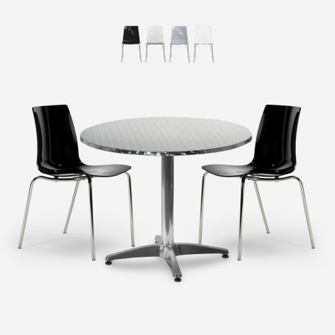 Conjunto de jardín 2 sillas diseño moderno mesa redonda de 70 cm acero Remos Promoción