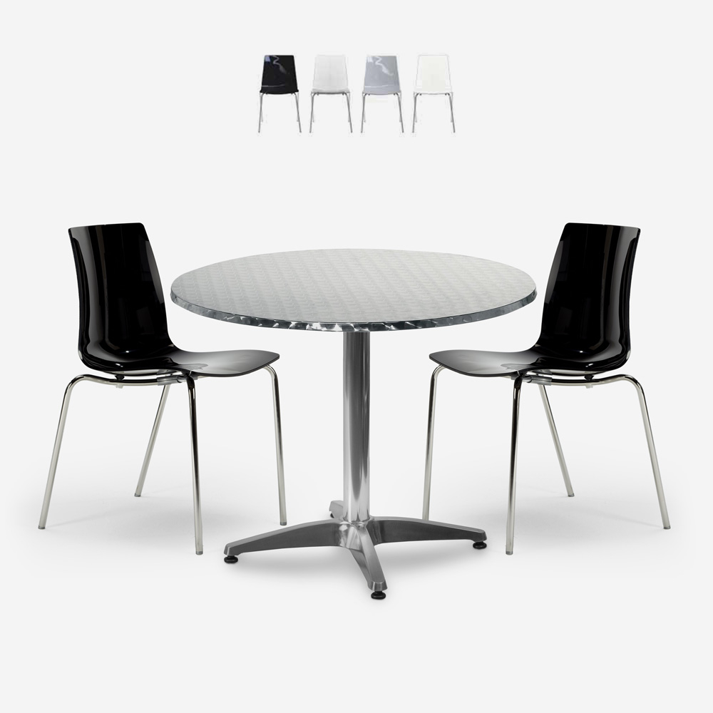 Conjunto de jardín 2 sillas diseño moderno mesa redonda de 70 cm acero Remos