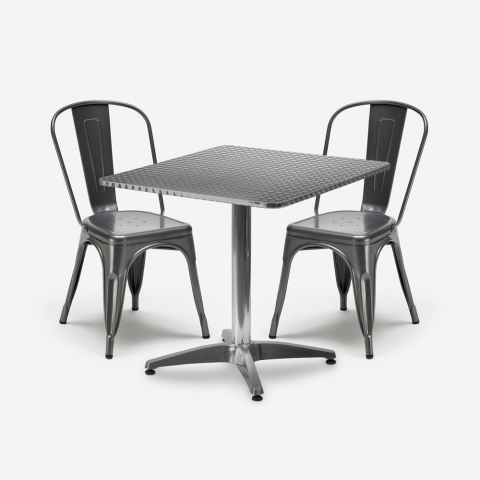 conjunto 4 sillas estilo industrial mesa cuadrada acero 70 x 70 cm caelum Promoción